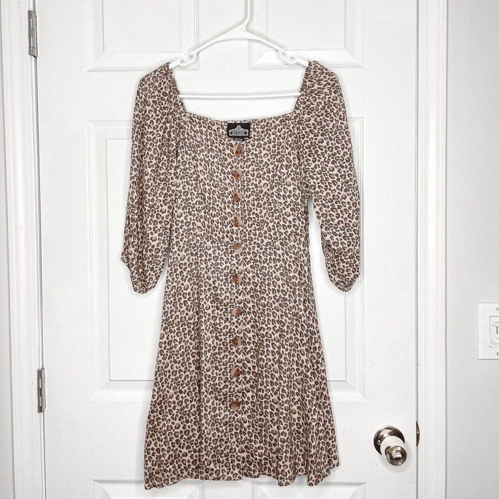 Angie leopard print button down boho dress